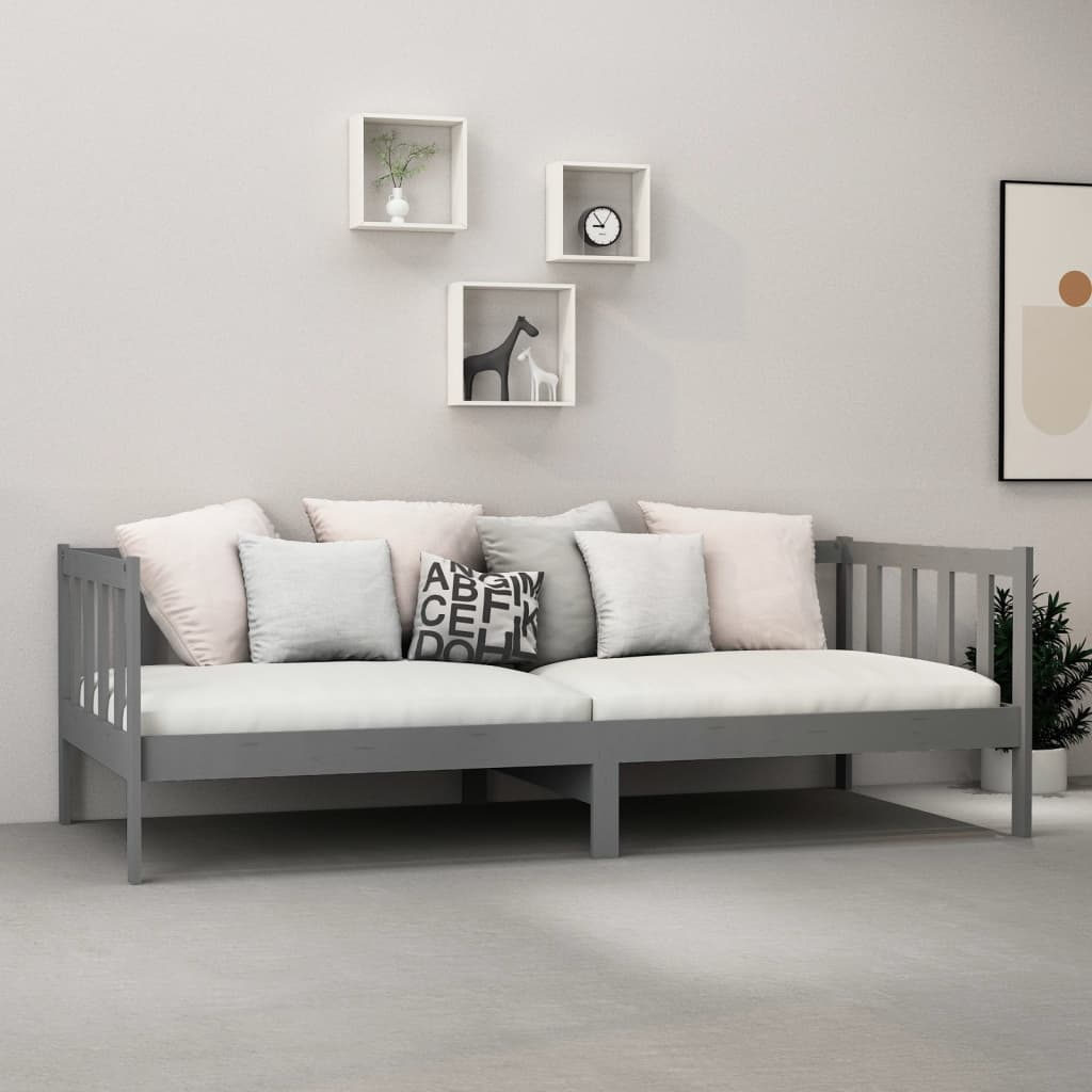 Divano Letto con Materasso 90x200 cm Grigio in Legno di Pino cod mxl 65083