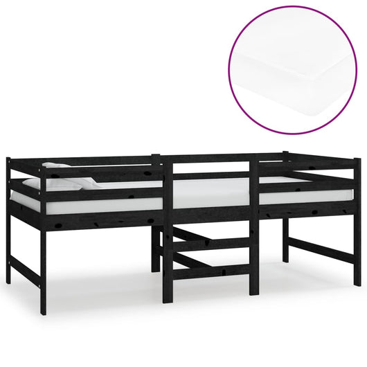 Letto Rialzato con Materasso 90x200 cm Nero in Massello di Pino 3083718