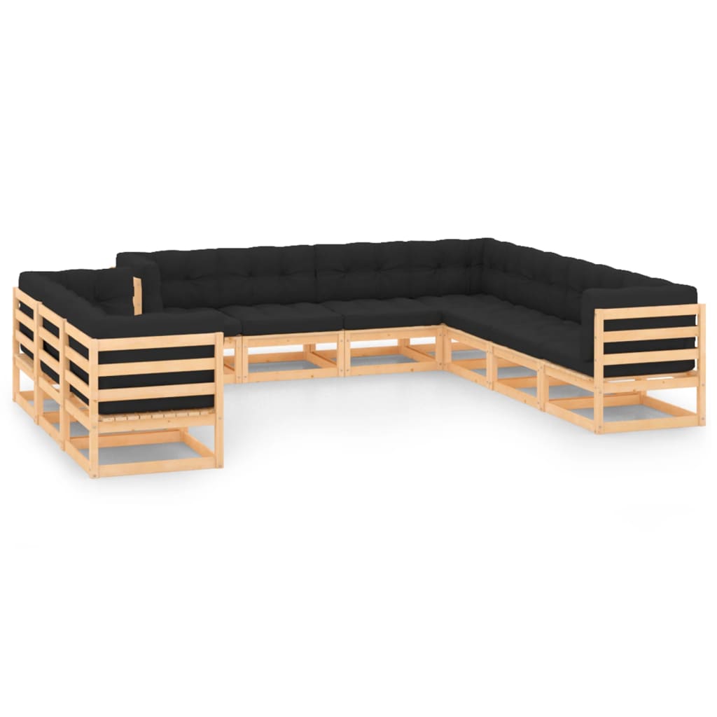 Set Salotto Giardino 10pz Cuscini Antracite Legno Massello Pino 3083857