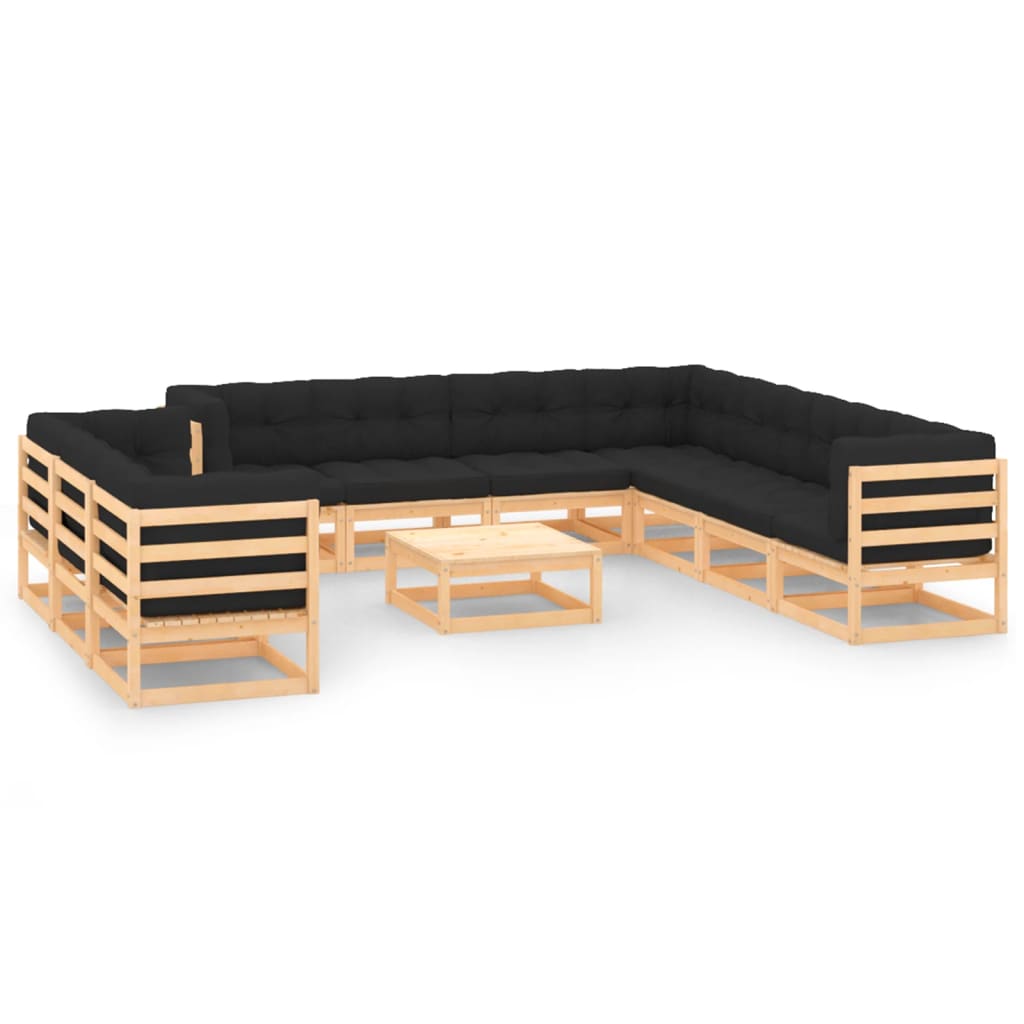 Set Salotto Giardino 11pz Cuscini Antracite Legno Massello Pino 3083858