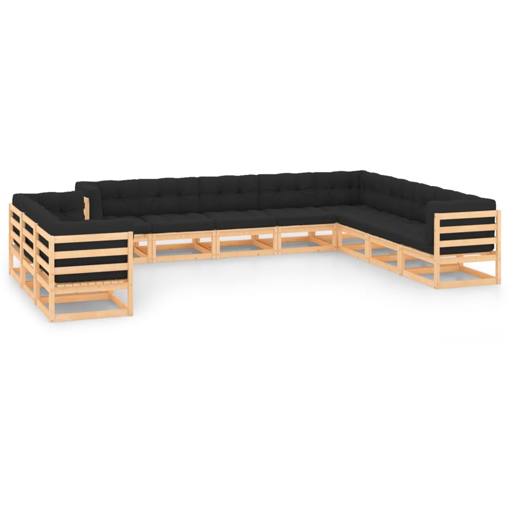 Set Salotto Giardino 11pz Cuscini Antracite Legno Massello Pino 3083859