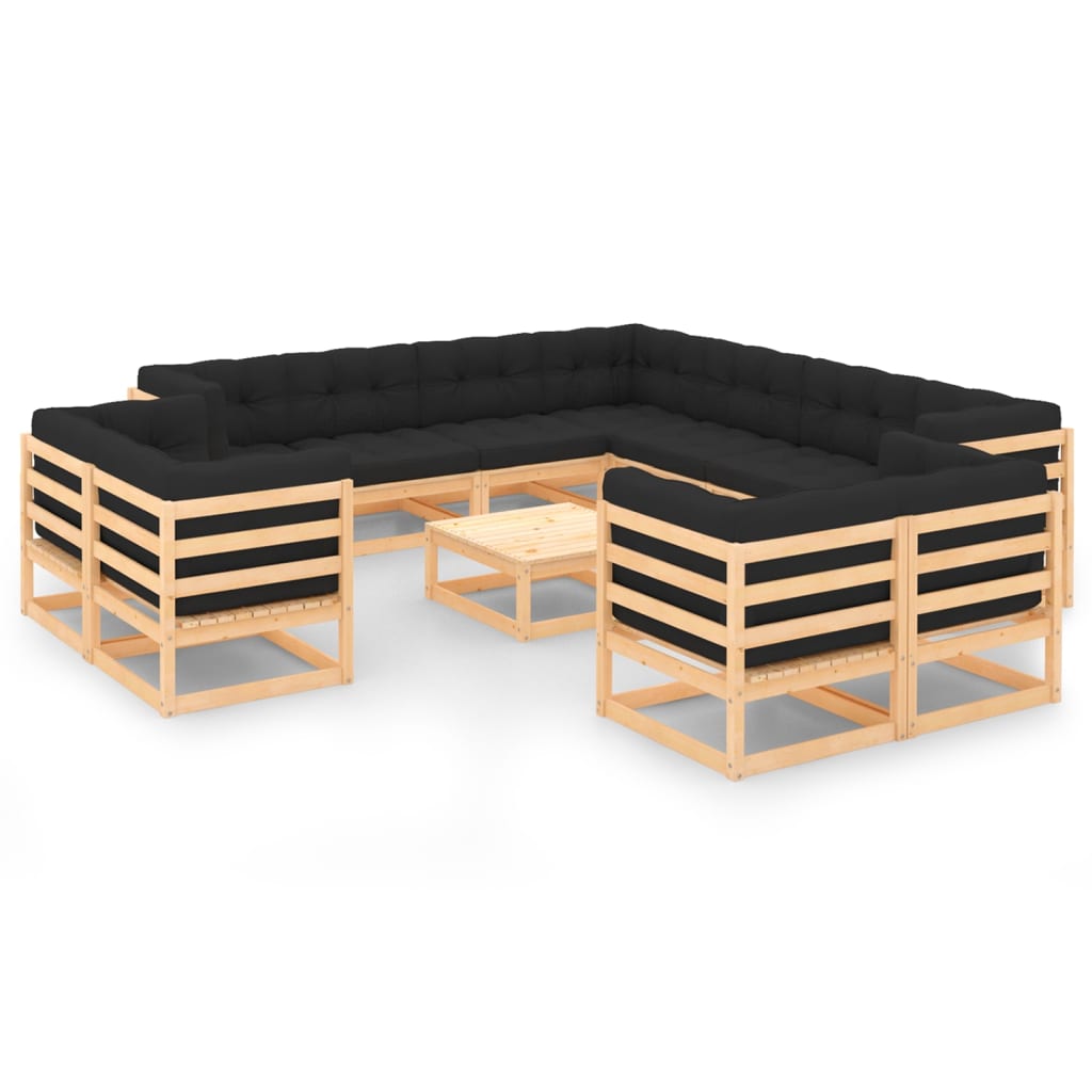 Set Divani Giardino 12 pz con Cuscini Antracite Legno di Pino cod mxl 38150