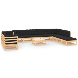 Set Salotto Giardino 12pz Cuscini Antracite Legno Massello Pino 3083881