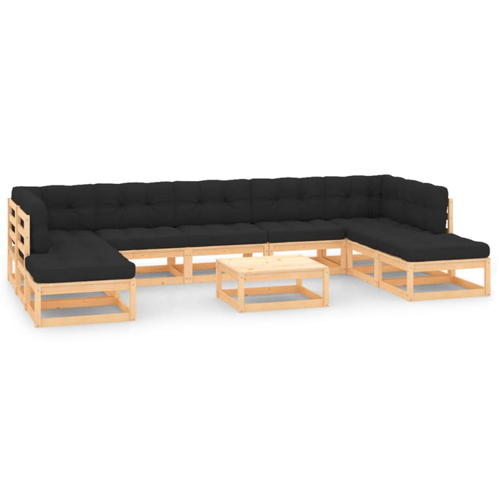 Set Salotto Giardino 10pz Cuscini Antracite Legno Massello Pino 3083889