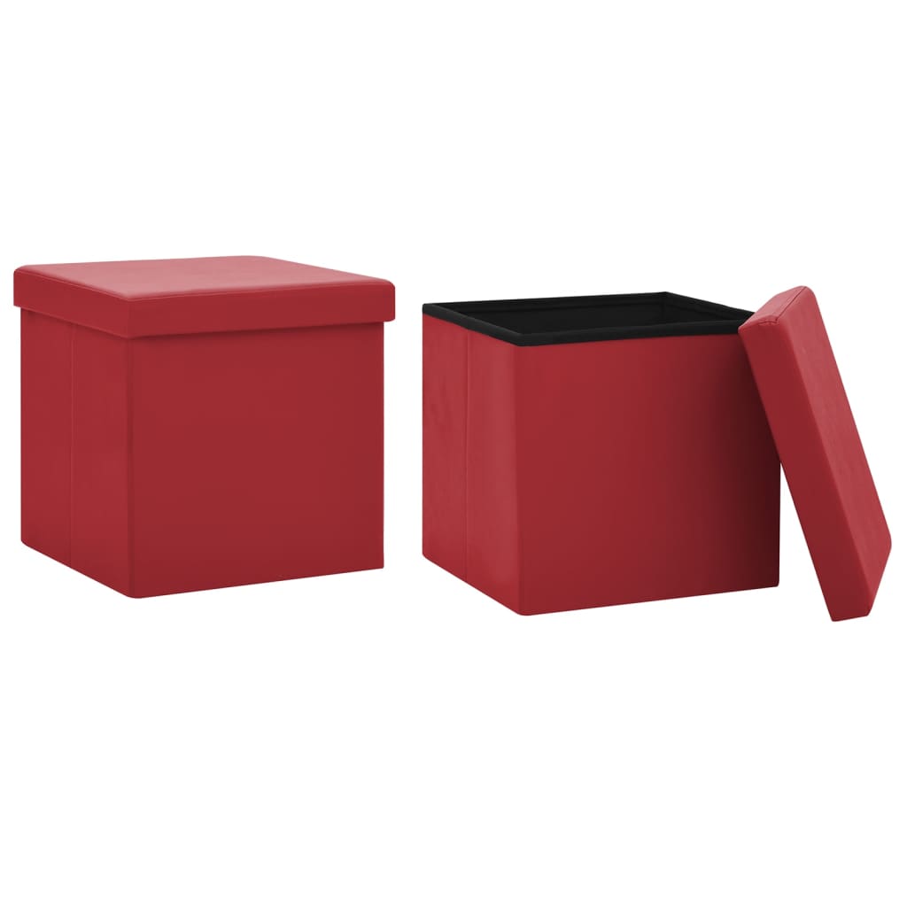 Sgabelli con Contenitore Pieghevoli 2 pz Rosso Vino in PVC 338789