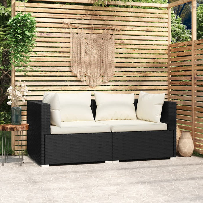 Divano a 2 Posti con Cuscini in Polyrattan Nero cod mxl 34894