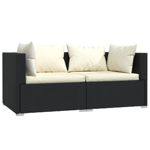 Set Divani da Giardino 3 pz con Cuscini Nero in Polyrattan cod mxl 41243