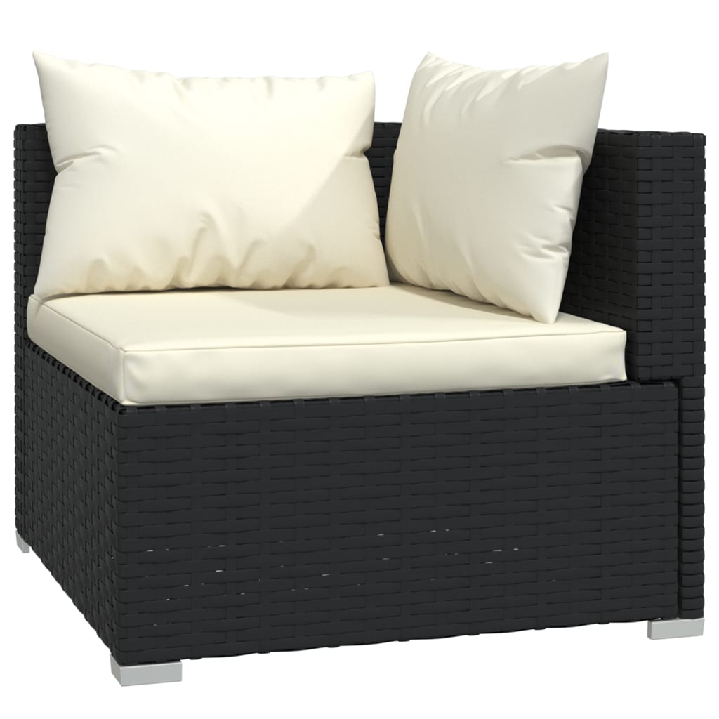 Divano a 3 Posti con Cuscini Nero in Polyrattan 317489