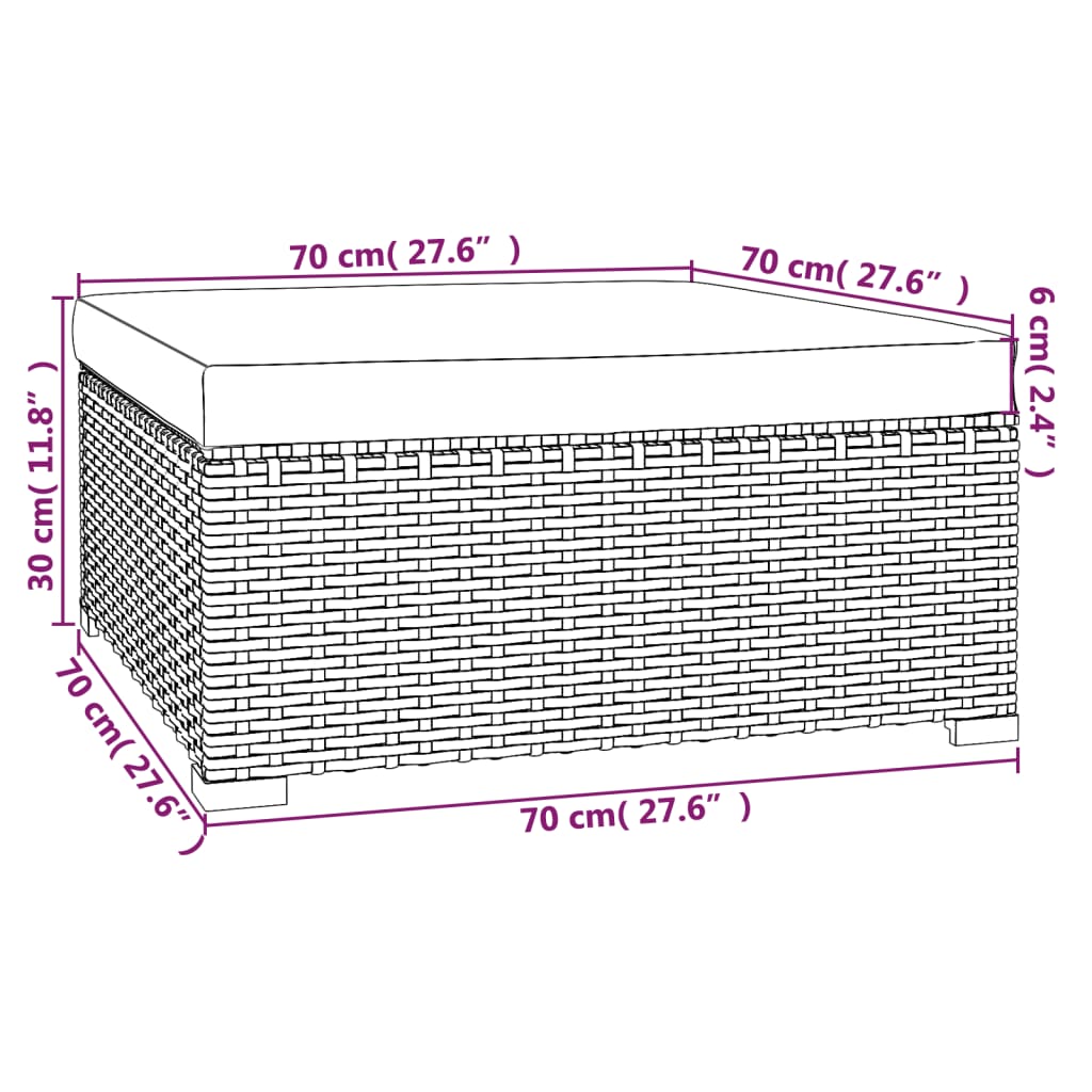 Poggiapiedi da Giardino con Cuscino Nero 70x70x30 cm Polyrattan 317492