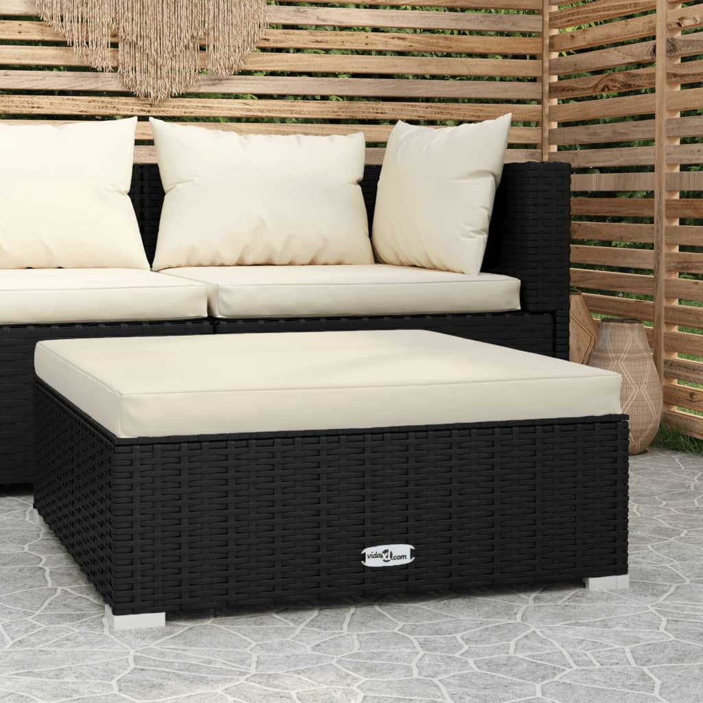 Poggiapiedi da Giardino con Cuscino Nero 70x70x30 cm Polyrattan 317492