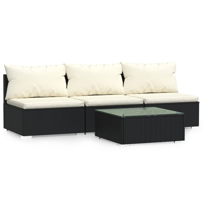 Set Divani da Giardino 4 pz con Cuscini in Polyrattan Nero cod mxl 39480