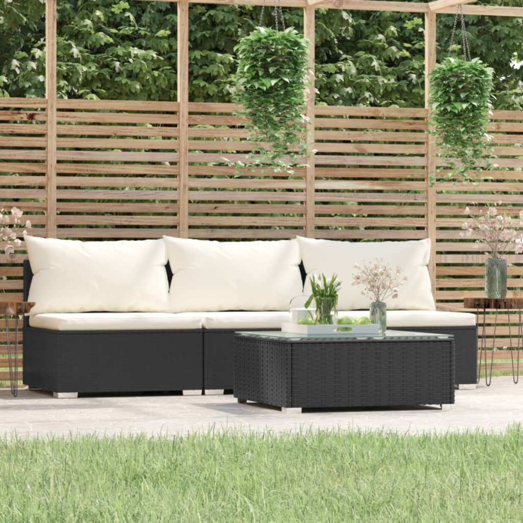 Set Divani da Giardino 4 pz con Cuscini in Polyrattan Nero cod mxl 39480