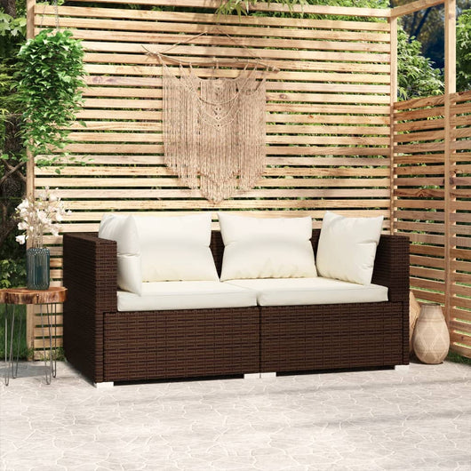 Divano a 2 Posti con Cuscini in Polyrattan Marrone cod mxl 42522