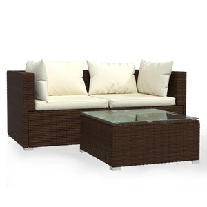 Set Divani da Giardino 3 pz con Cuscini in Polyrattan Marrone cod mxl 40853