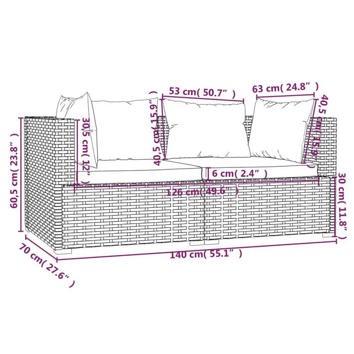 Set Divani da Giardino 3 pz con Cuscini in Polyrattan Marrone cod mxl 40853