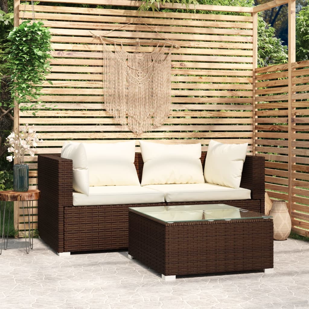 Set Divani da Giardino 3 pz con Cuscini in Polyrattan Marrone cod mxl 40853