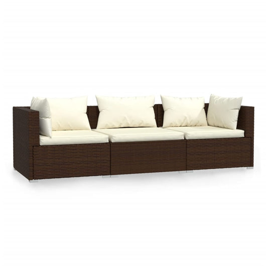 Divano a 3 Posti con Cuscini in Polyrattan Marrone cod mxl 40856