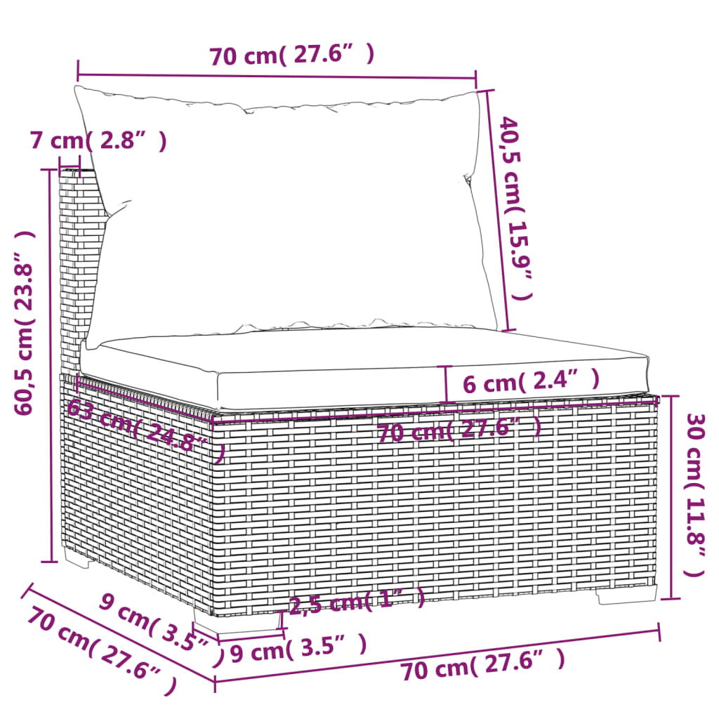 Divano a 3 Posti con Cuscini in Polyrattan Marrone 317500