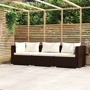 Divano a 3 Posti con Cuscini in Polyrattan Marrone cod mxl 40856