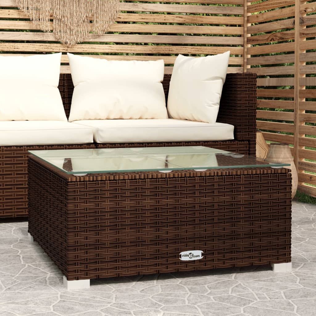 Tavolino da Giardino Marrone 60x60x30 cm in Polyrattan e Vetro cod mxl 75902