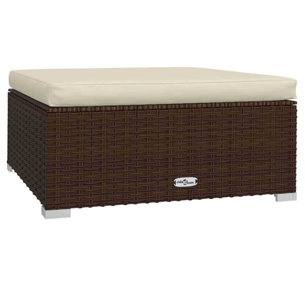 Poggiapiedi da Giardino Cuscino Marrone 70x70x30 cm Polyrattan 317503