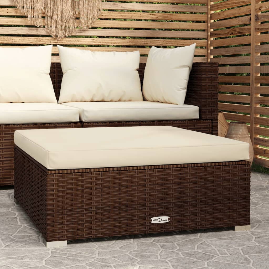 Poggiapiedi da Giardino Cuscino Marrone 70x70x30 cm Polyrattan 317503