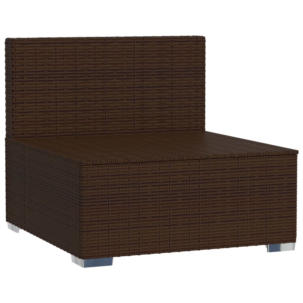 Divano Centrale da Giardino con Cuscini in Polyrattan Marrone 317504