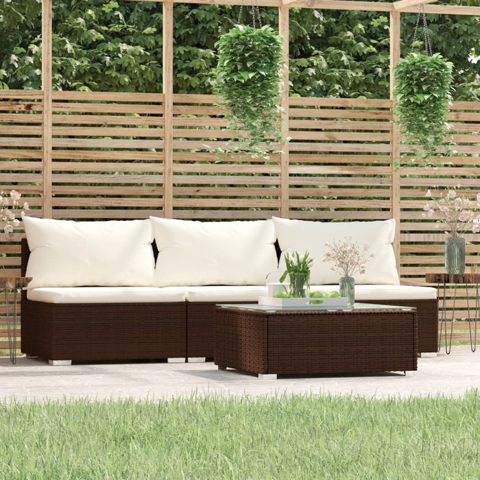 Set Divani da Giardino 4 pz con Cuscini in Polyrattan Marrone cod mxl 44668