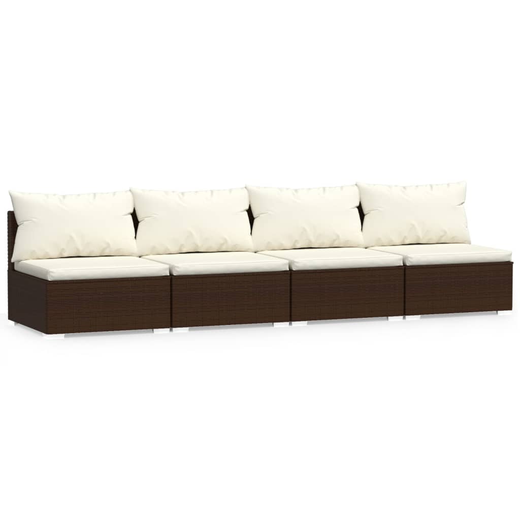 Divano a 4 Posti con Cuscini in Polyrattan Marrone 317508