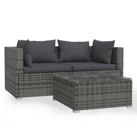 Set Divani da Giardino 3 pz con Cuscini in Polyrattan Grigio cod mxl 44463