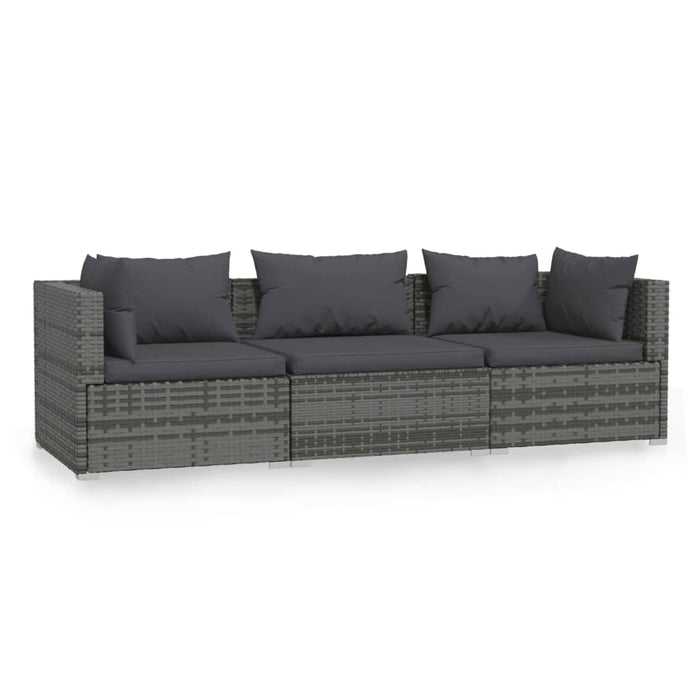 Divano a 3 Posti con Cuscini in Polyrattan Grigio 317511