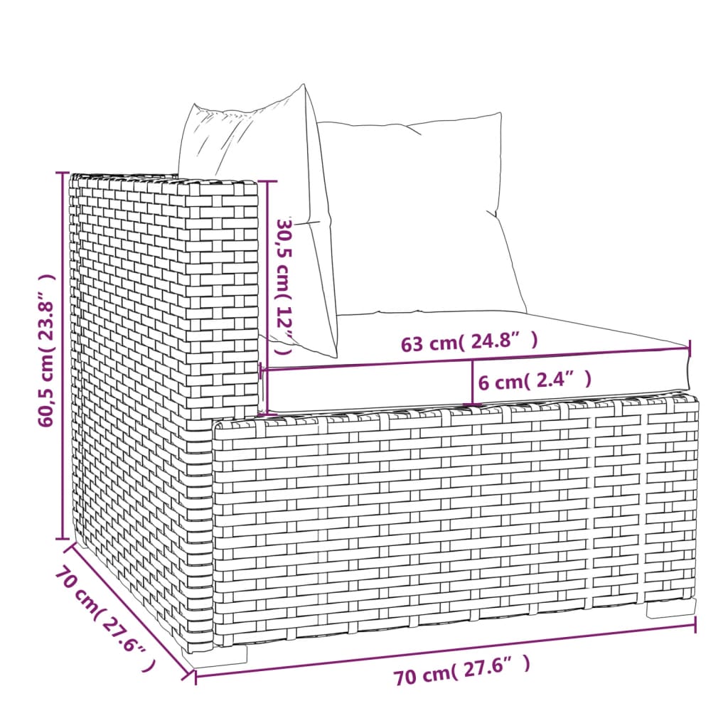 Divano a 3 Posti con Cuscini in Polyrattan Grigio 317511