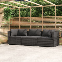 Divano a 3 Posti con Cuscini in Polyrattan Grigio 317511