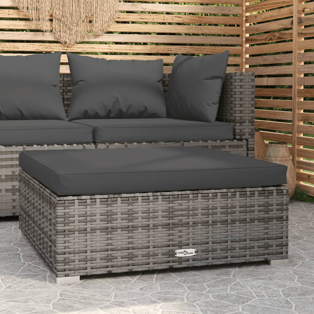 Poggiapiedi Giardino con Cuscino Grigio 70x70x30 cm Polyrattan 317514