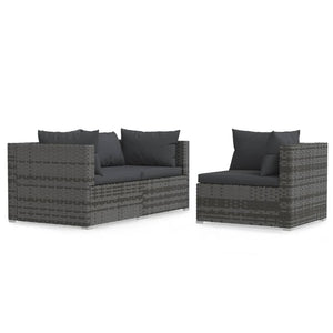 Set Divani da Giardino 3 pz con Cuscini in Polyrattan Grigio 317516