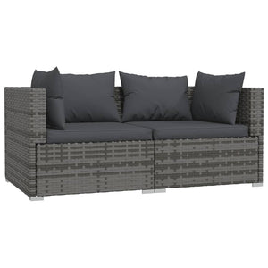 Set Divani da Giardino 3 pz con Cuscini in Polyrattan Grigio 317516