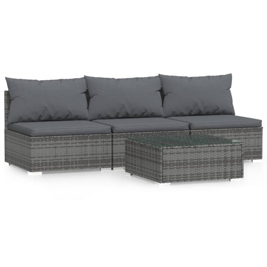 Set Divani da Giardino 4 pz con Cuscini in Polyrattan Grigio cod mxl 52056