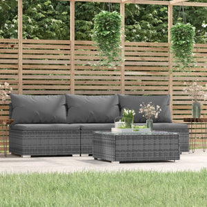 Set Divani da Giardino 4 pz con Cuscini in Polyrattan Grigio cod mxl 52056