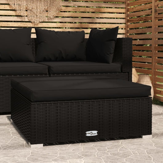 Poggiapiedi da Giardino con Cuscino Nero 70x70x30 cm Polyrattan cod mxl 66493