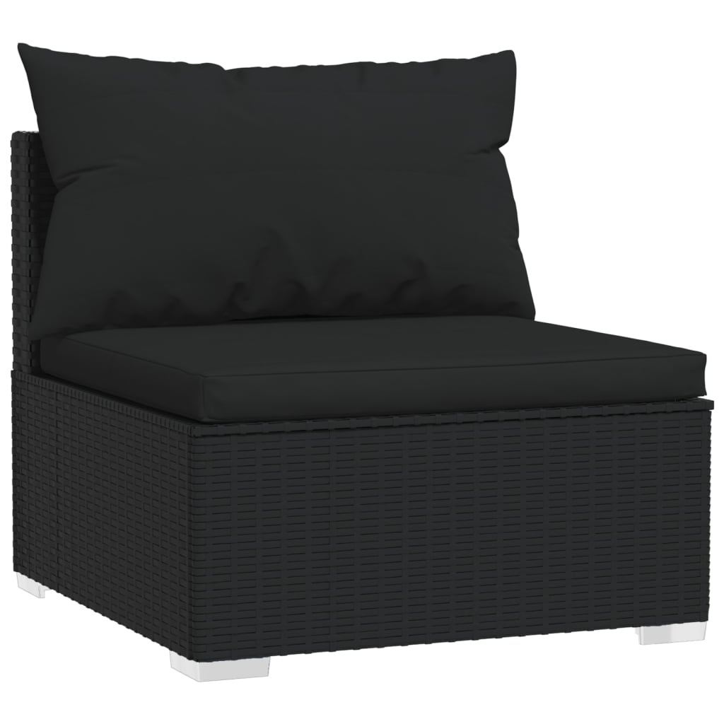 Divano Centrale da Giardino con Cuscini in Polyrattan Nero cod mxl 78405