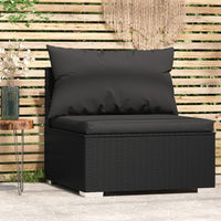 Divano Centrale da Giardino con Cuscini in Polyrattan Nero cod mxl 78405