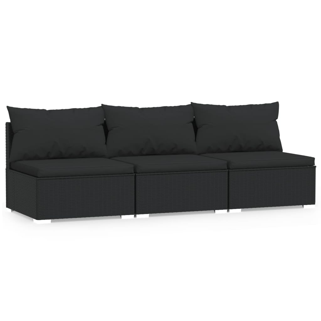 Divano a 3 Posti con Cuscini in Polyrattan Nero cod mxl 37426