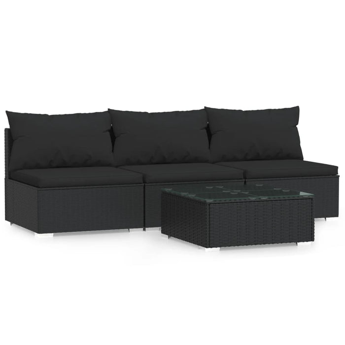 Set Divani da Giardino 4 pz con Cuscini in Polyrattan Nero 317529