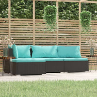 Set Divani da Giardino 4 pz con Cuscini in Polyrattan Nero cod mxl 41978