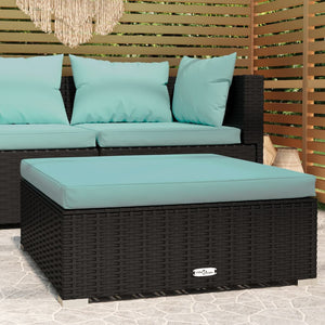 Poggiapiedi da Giardino con Cuscino Nero 70x70x30 cm Polyrattan 317536