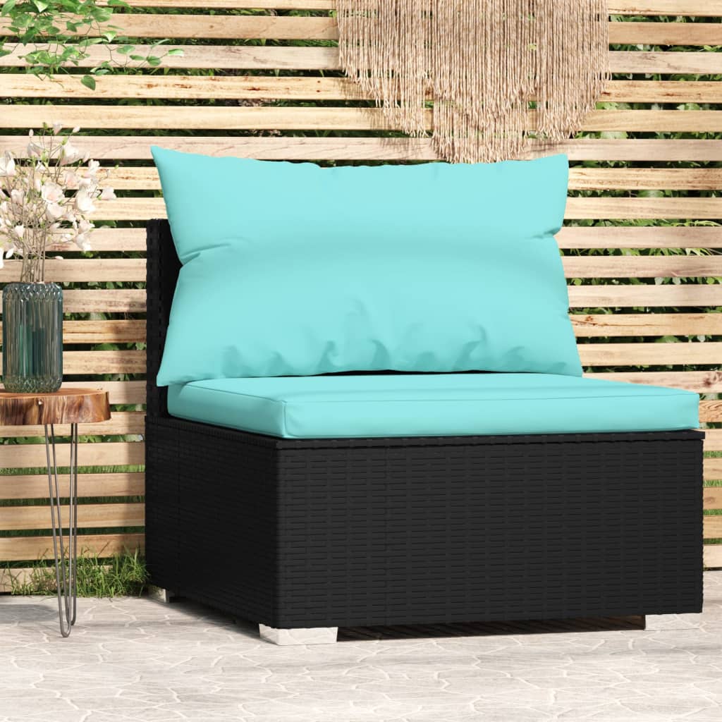 Divano Centrale da Giardino con Cuscini in Polyrattan Nero 317537