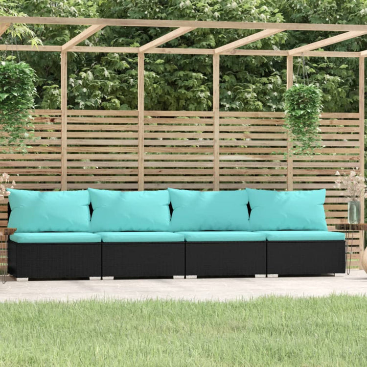 Divano a 4 Posti con Cuscini in Polyrattan Nero 317541