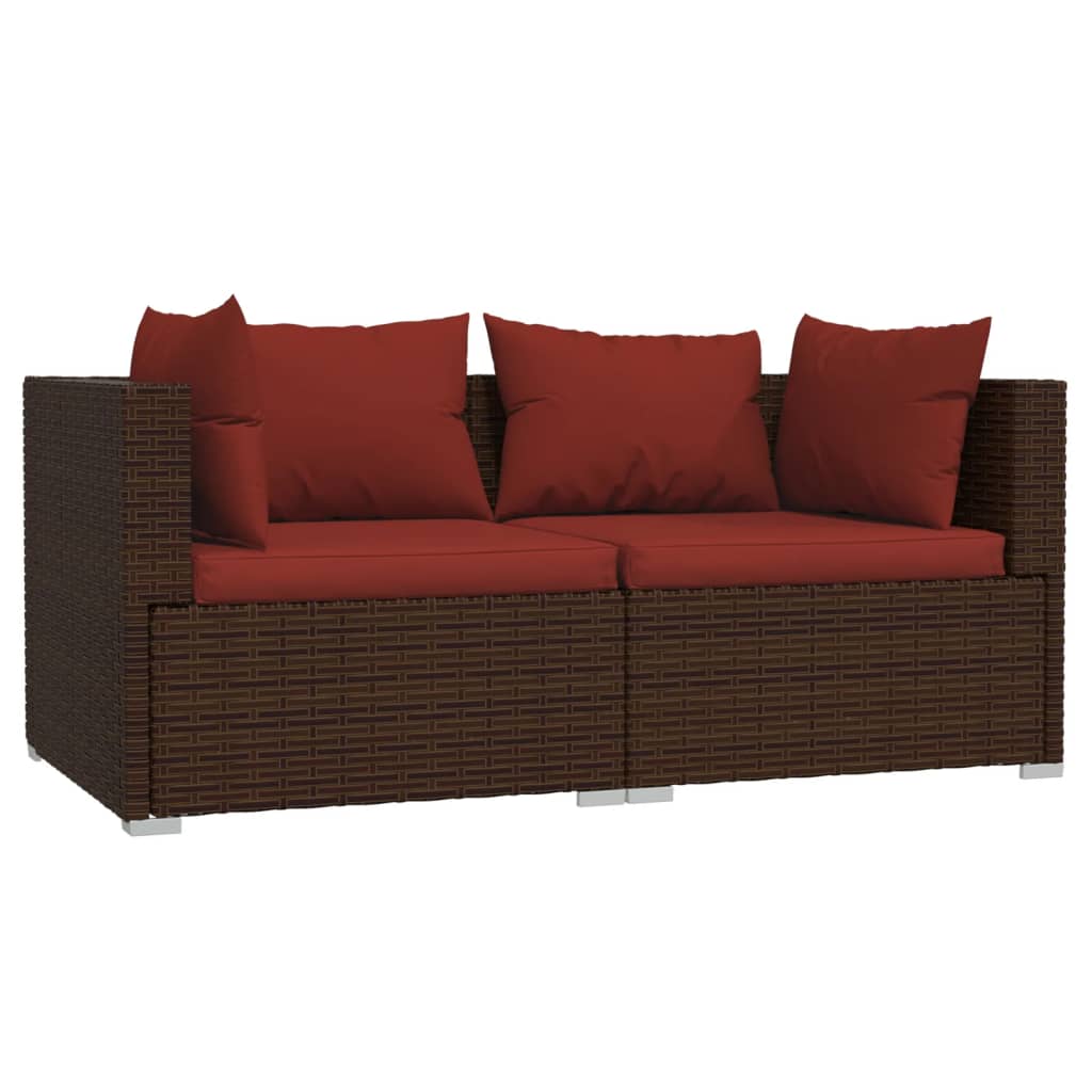 Divano a 2 Posti con Cuscini in Polyrattan Marrone cod mxl 37911