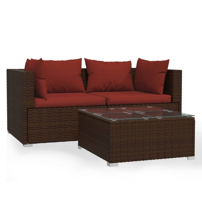 Set Divano da Giardino 3 pz con Cuscini in Polyrattan Marrone cod mxl 34798