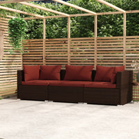 Divano a 3 Posti con Cuscini in Polyrattan Marrone 317544